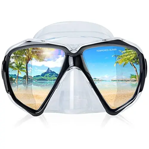 Snorkel Diving Mask Panoramic HD Swim Mask, Anti-Fog Scuba Diving Goggles,Tempered Glass Dive Mask Adult Youth Swim Goggles with Nose Cover for Diving, Snorkeling, Swimming - 1