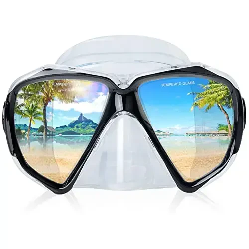 Snorkel Diving Mask Panoramic HD Swim Mask, Anti-Fog Scuba Diving Goggles,Tempered Glass Dive Mask Adult Youth Swim Goggles with Nose Cover for Diving, Snorkeling, Swimming - EXP VISION