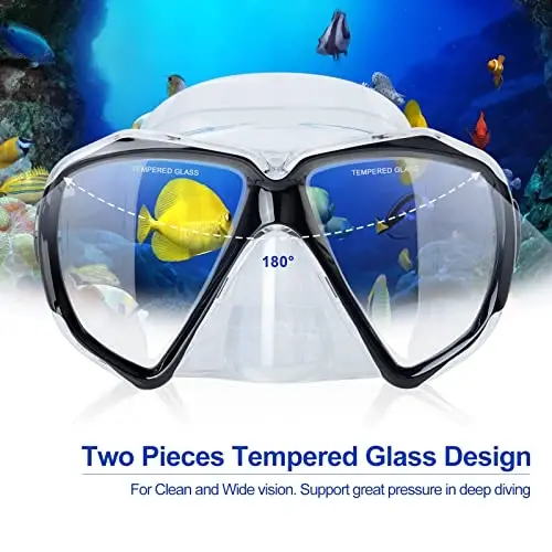 Snorkel Diving Mask Panoramic HD Swim Mask, Anti-Fog Scuba Diving Goggles,Tempered Glass Dive Mask Adult Youth Swim Goggles with Nose Cover for Diving, Snorkeling, Swimming - 2