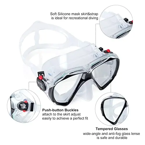 Snorkel Diving Mask Panoramic HD Swim Mask, Anti-Fog Scuba Diving Goggles,Tempered Glass Dive Mask Adult Youth Swim Goggles with Nose Cover for Diving, Snorkeling, Swimming - 3