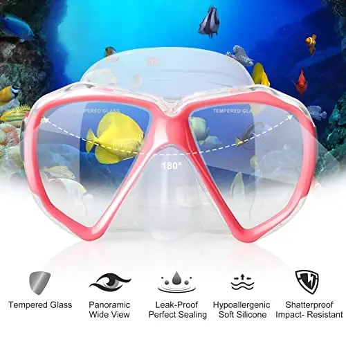 Snorkel Diving Mask Panoramic HD Swim Mask, Anti-Fog Scuba Diving Goggles,Tempered Glass Dive Mask Adult Youth Swim Goggles with Nose Cover for Diving, Snorkeling, Swimming - 3