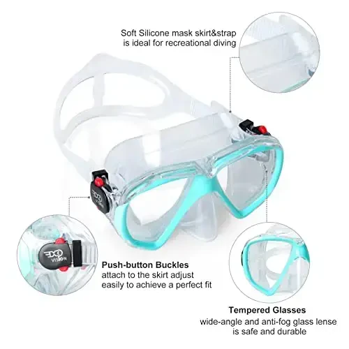 Snorkel Diving Mask Panoramic HD Swim Mask, Anti-Fog Scuba Diving Goggles,Tempered Glass Dive Mask Adult Youth Swim Goggles with Nose Cover for Diving, Snorkeling, Swimming - EXP VISION (1)