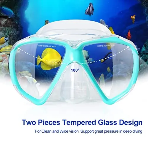 Snorkel Diving Mask Panoramic HD Swim Mask, Anti-Fog Scuba Diving Goggles,Tempered Glass Dive Mask Adult Youth Swim Goggles with Nose Cover for Diving, Snorkeling, Swimming - 3