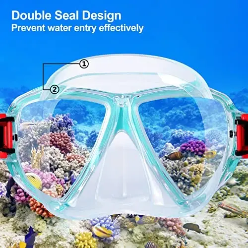 Snorkel Diving Mask Panoramic HD Swim Mask, Anti-Fog Scuba Diving Goggles,Tempered Glass Dive Mask Adult Youth Swim Goggles with Nose Cover for Diving, Snorkeling, Swimming - 4