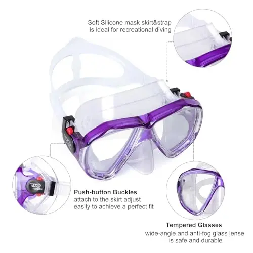 Snorkel Diving Mask Panoramic HD Swim Mask, Anti-Fog Scuba Diving Goggles,Tempered Glass Dive Mask Adult Youth Swim Goggles with Nose Cover for Diving, Snorkeling, Swimming - 3