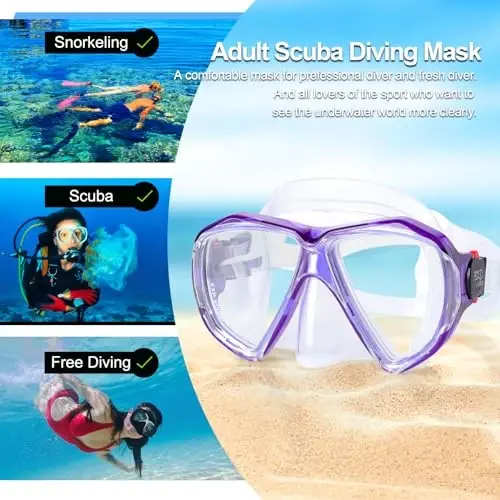 Snorkel Diving Mask Panoramic HD Swim Mask, Anti-Fog Scuba Diving Goggles,Tempered Glass Dive Mask Adult Youth Swim Goggles with Nose Cover for Diving, Snorkeling, Swimming - 6