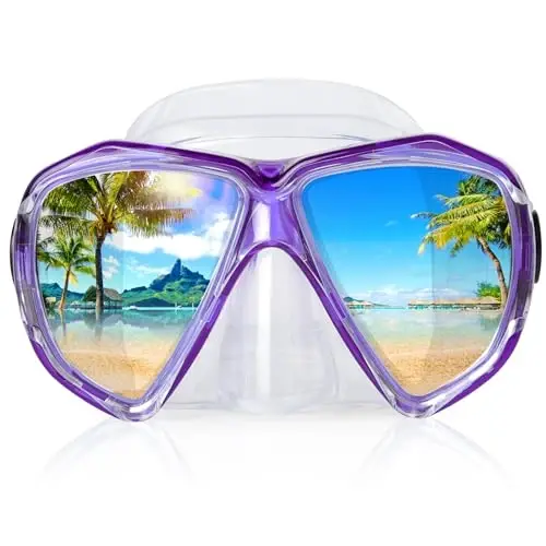 Snorkel Diving Mask Panoramic HD Swim Mask, Anti-Fog Scuba Diving Goggles,Tempered Glass Dive Mask Adult Youth Swim Goggles with Nose Cover for Diving, Snorkeling, Swimming - 1