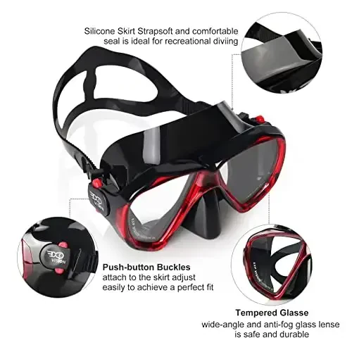 Snorkel Diving Mask Panoramic HD Swim Mask, Anti-Fog Scuba Diving Goggles,Tempered Glass Dive Mask Adult Youth Swim Goggles with Nose Cover for Diving, Snorkeling, Swimming - 3