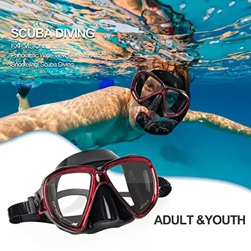 Snorkel Diving Mask Panoramic HD Swim Mask, Anti-Fog Scuba Diving Goggles,Tempered Glass Dive Mask Adult Youth Swim Goggles with Nose Cover for Diving, Snorkeling, Swimming - 5