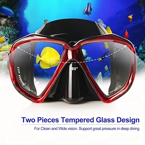 Snorkel Diving Mask Panoramic HD Swim Mask, Anti-Fog Scuba Diving Goggles,Tempered Glass Dive Mask Adult Youth Swim Goggles with Nose Cover for Diving, Snorkeling, Swimming - EXP VISION (1)