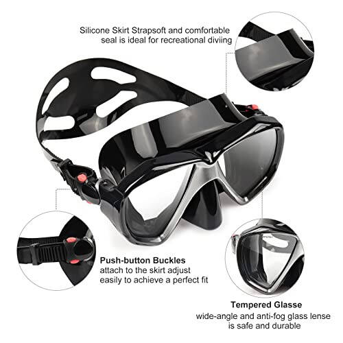 Snorkel Diving Mask Panoramic HD Swim Mask, Anti-Fog Scuba Diving Goggles,Tempered Glass Dive Mask Adult Youth Swim Goggles with Nose Cover for Diving, Snorkeling, Swimming - 3