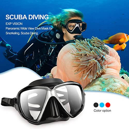 Snorkel Diving Mask Panoramic HD Swim Mask, Anti-Fog Scuba Diving Goggles,Tempered Glass Dive Mask Adult Youth Swim Goggles with Nose Cover for Diving, Snorkeling, Swimming - 4