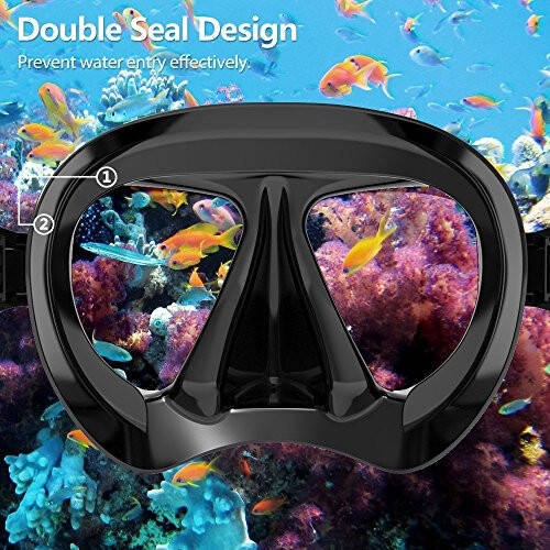 Snorkel Diving Mask Panoramic HD Swim Mask, Anti-Fog Scuba Diving Goggles,Tempered Glass Dive Mask Adult Youth Swim Goggles with Nose Cover for Diving, Snorkeling, Swimming - 5