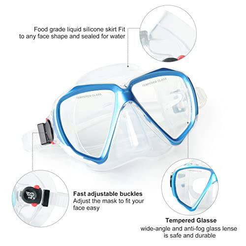 Snorkel Diving Mask Panoramic HD Swim Mask, Anti-Fog Scuba Diving Goggles,Tempered Glass Dive Mask Adult Youth Swim Goggles with Nose Cover for Diving, Snorkeling, Swimming - 2