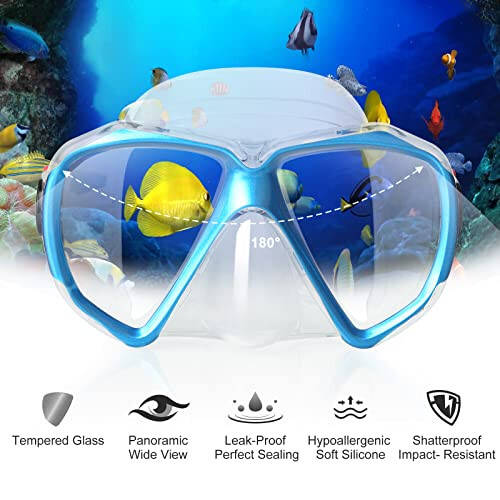 Snorkel Diving Mask Panoramic HD Swim Mask, Anti-Fog Scuba Diving Goggles,Tempered Glass Dive Mask Adult Youth Swim Goggles with Nose Cover for Diving, Snorkeling, Swimming - 3