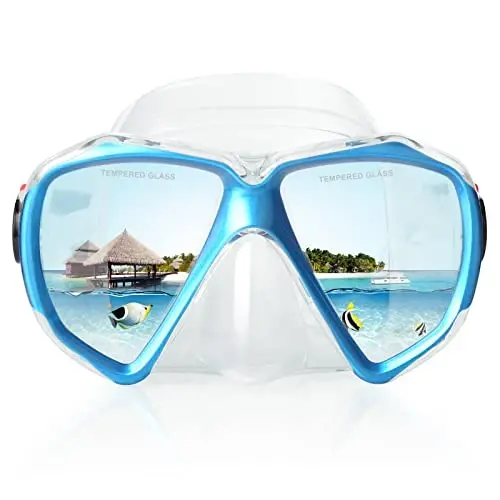 Snorkel Diving Mask Panoramic HD Swim Mask, Anti-Fog Scuba Diving Goggles,Tempered Glass Dive Mask Adult Youth Swim Goggles with Nose Cover for Diving, Snorkeling, Swimming - 1