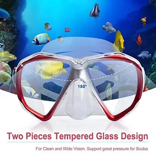 Snorkel Diving Mask Panoramic HD Swim Mask, Anti-Fog Scuba Diving Goggles,Tempered Glass Dive Mask Adult Youth Swim Goggles with Nose Cover for Diving, Snorkeling, Swimming - EXP VISION (1)