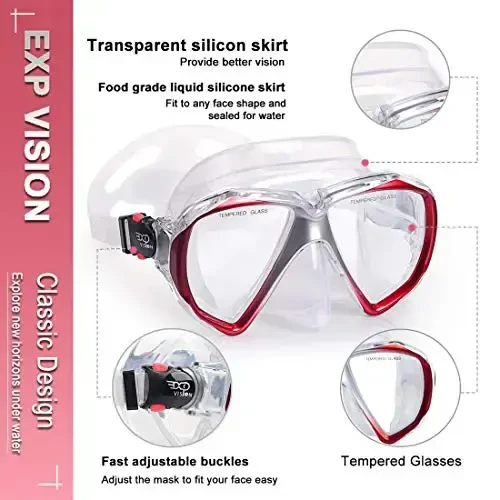Snorkel Diving Mask Panoramic HD Swim Mask, Anti-Fog Scuba Diving Goggles,Tempered Glass Dive Mask Adult Youth Swim Goggles with Nose Cover for Diving, Snorkeling, Swimming - 3