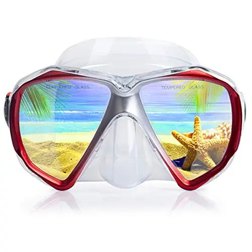 Snorkel Diving Mask Panoramic HD Swim Mask, Anti-Fog Scuba Diving Goggles,Tempered Glass Dive Mask Adult Youth Swim Goggles with Nose Cover for Diving, Snorkeling, Swimming 