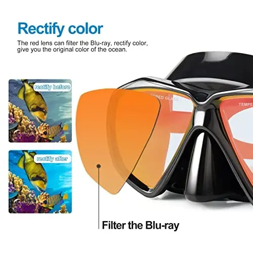 Snorkel Diving Mask Panoramic HD Swim Mask, Anti-Fog Scuba Diving Goggles,Tempered Glass Dive Mask Adult Youth Swim Goggles with Nose Cover for Diving, Snorkeling, Swimming - 3