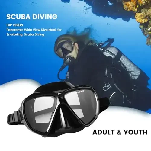 Snorkel Diving Mask Panoramic HD Swim Mask, Anti-Fog Scuba Diving Goggles,Tempered Glass Dive Mask Adult Youth Swim Goggles with Nose Cover for Diving, Snorkeling, Swimming - 5
