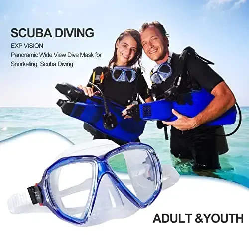 Snorkel Diving Mask Panoramic HD Swim Mask, Anti-Fog Scuba Diving Goggles,Tempered Glass Dive Mask Adult Youth Swim Goggles with Nose Cover for Diving, Snorkeling, Swimming - 5