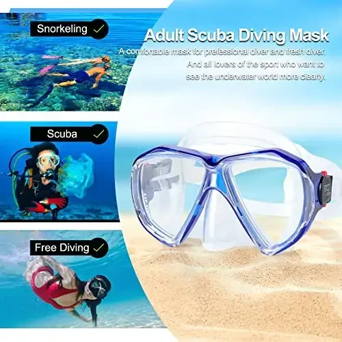 Snorkel Diving Mask Panoramic HD Swim Mask, Anti-Fog Scuba Diving Goggles,Tempered Glass Dive Mask Adult Youth Swim Goggles with Nose Cover for Diving, Snorkeling, Swimming - 6