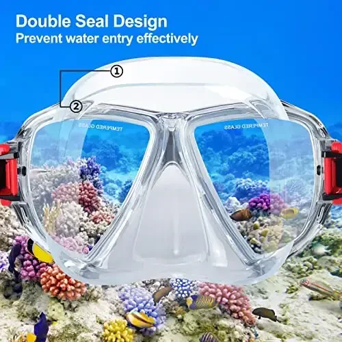 Snorkel Diving Mask Panoramic HD Swim Mask, Anti-Fog Scuba Diving Goggles,Tempered Glass Dive Mask Adult Youth Swim Goggles with Nose Cover for Diving, Snorkeling, Swimming - 4