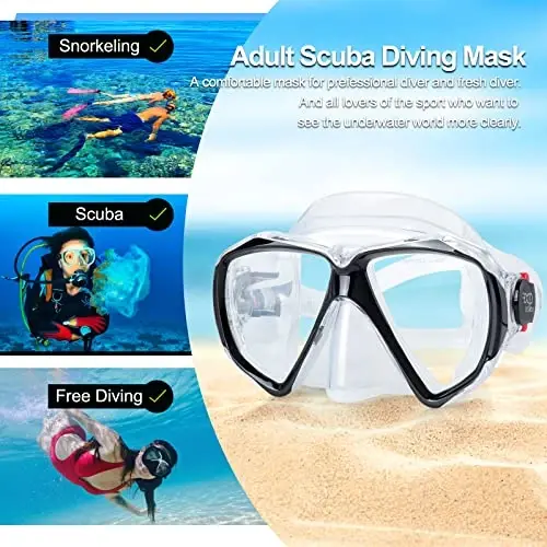 Snorkel Diving Mask Panoramic HD Swim Mask, Anti-Fog Scuba Diving Goggles,Tempered Glass Dive Mask Adult Youth Swim Goggles with Nose Cover for Diving, Snorkeling, Swimming 