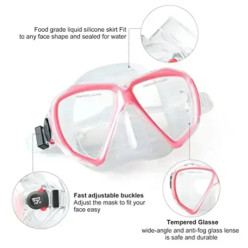 Snorkel Diving Mask Panoramic HD Swim Mask, Anti-Fog Scuba Diving Goggles,Tempered Glass Dive Mask Adult Youth Swim Goggles with Nose Cover for Diving, Snorkeling, Swimming - 2