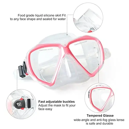 Snorkel Diving Mask Panoramic HD Swim Mask, Anti-Fog Scuba Diving Goggles,Tempered Glass Dive Mask Adult Youth Swim Goggles with Nose Cover for Diving, Snorkeling, Swimming - 2