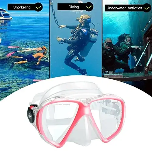 Snorkel Diving Mask Panoramic HD Swim Mask, Anti-Fog Scuba Diving Goggles,Tempered Glass Dive Mask Adult Youth Swim Goggles with Nose Cover for Diving, Snorkeling, Swimming 