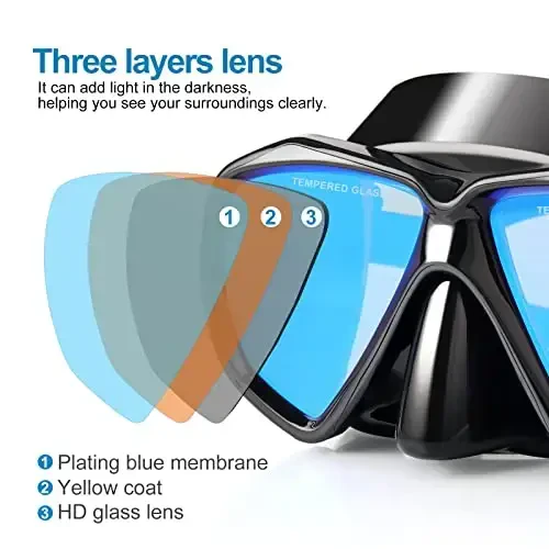 Snorkel Diving Mask Panoramic HD Swim Mask, Anti-Fog Scuba Diving Goggles,Tempered Glass Dive Mask Adult Youth Swim Goggles with Nose Cover for Diving, Snorkeling, Swimming - 3