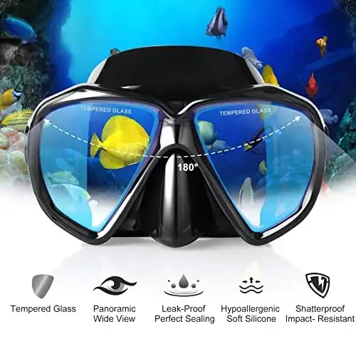 Snorkel Diving Mask Panoramic HD Swim Mask, Anti-Fog Scuba Diving Goggles,Tempered Glass Dive Mask Adult Youth Swim Goggles with Nose Cover for Diving, Snorkeling, Swimming - 4