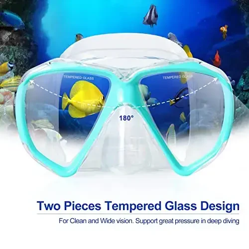 Snorkel Diving Mask Panoramic HD Swim Mask, Anti-Fog Scuba Diving Goggles,Tempered Glass Dive Mask Adult Youth Swim Goggles with Nose Cover for Diving, Snorkeling, Swimming - 3
