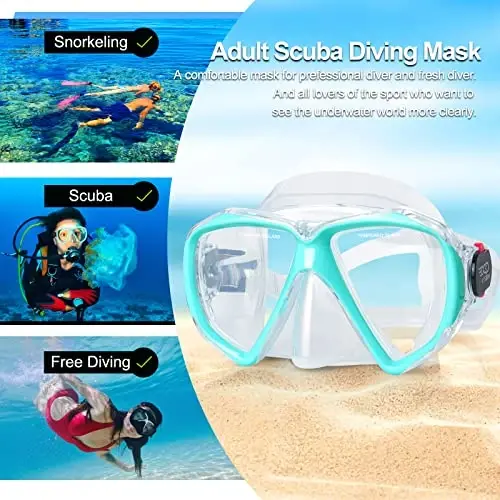 Snorkel Diving Mask Panoramic HD Swim Mask, Anti-Fog Scuba Diving Goggles,Tempered Glass Dive Mask Adult Youth Swim Goggles with Nose Cover for Diving, Snorkeling, Swimming 