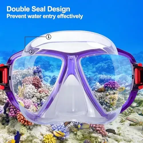 Snorkel Diving Mask Panoramic HD Swim Mask, Anti-Fog Scuba Diving Goggles,Tempered Glass Dive Mask Adult Youth Swim Goggles with Nose Cover for Diving, Snorkeling, Swimming - 4