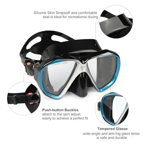 Snorkel Diving Mask Panoramic HD Swim Mask, Anti-Fog Scuba Diving Goggles,Tempered Glass Dive Mask Adult Youth Swim Goggles with Nose Cover for Diving, Snorkeling, Swimming - 4