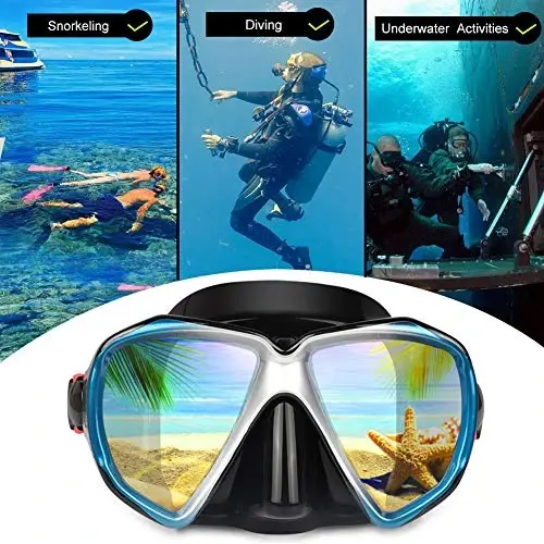Snorkel Diving Mask Panoramic HD Swim Mask, Anti-Fog Scuba Diving Goggles,Tempered Glass Dive Mask Adult Youth Swim Goggles with Nose Cover for Diving, Snorkeling, Swimming 