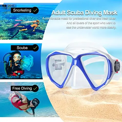 Snorkel Diving Mask Panoramic HD Swim Mask, Anti-Fog Scuba Diving Goggles,Tempered Glass Dive Mask Adult Youth Swim Goggles with Nose Cover for Diving, Snorkeling, Swimming 