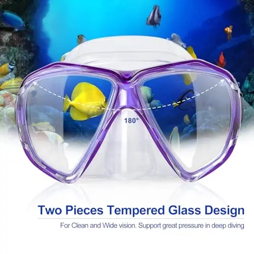 Snorkel Diving Mask Panoramic HD Swim Mask, Anti-Fog Scuba Diving Goggles,Tempered Glass Dive Mask Adult Youth Swim Goggles with Nose Cover for Diving, Snorkeling, Swimming - EXP VISION (1)