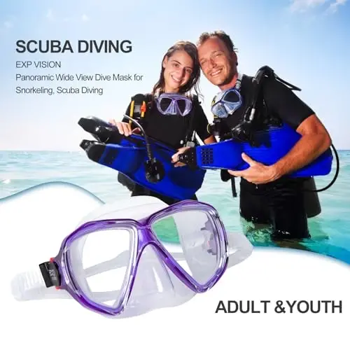 Snorkel Diving Mask Panoramic HD Swim Mask, Anti-Fog Scuba Diving Goggles,Tempered Glass Dive Mask Adult Youth Swim Goggles with Nose Cover for Diving, Snorkeling, Swimming - 5