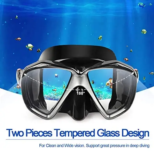 Snorkel Diving Mask Panoramic HD Swim Mask, Anti-Fog Scuba Diving Goggles,Tempered Glass Dive Mask Adult Youth Swim Goggles with Nose Cover for Diving, Snorkeling, Swimming - EXP VISION (1)