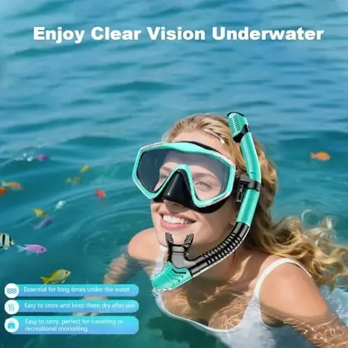 Snorkel Mask Adult,Dry Snorkel Set,Snorkeling Gear for Adults,Panoramic Wide View Swim Mask,Snorkel for Lap Swimming Snorkeling Diving Swimming Travel - 5