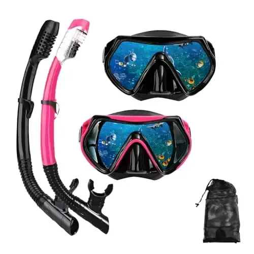 Snorkel mask Snorkeling Set for Adults and Youth, Diving mask and Full Dry Snorkel Swim Googles is Suitable for Snorkeling, Dive Scuba Diving, Swimming 