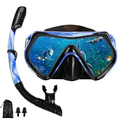 Snorkel mask Snorkeling Set for Adults and Youth, Diving mask and Full Dry Snorkel Swim Googles is Suitable for Snorkeling, Dive Scuba Diving, Swimming - DIPUKI
