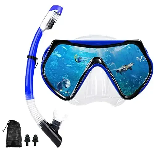 Snorkel maskasi Kattalar va yoshlar uchun snorkeling to'plami, diving maskasi va to'liq quruq snorkel suzish ko'zoynaklari Snorkeling, Dayv Scuba Diving, Suzish uchun mos keladi - 1