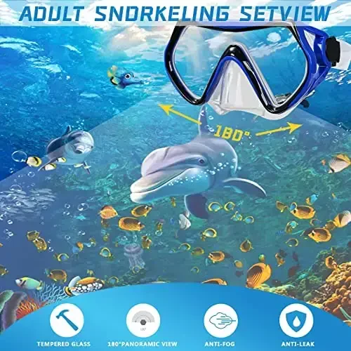 Snorkel maskasi Kattalar va yoshlar uchun snorkeling to'plami, diving maskasi va to'liq quruq snorkel suzish ko'zoynaklari Snorkeling, Dayv Scuba Diving, Suzish uchun mos keladi - 2