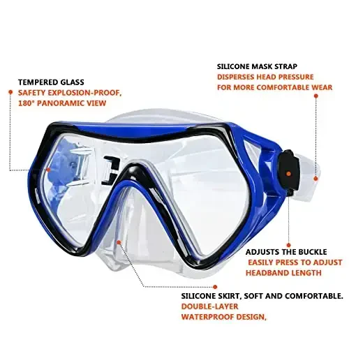 Snorkel maskasi Kattalar va yoshlar uchun snorkeling to'plami, diving maskasi va to'liq quruq snorkel suzish ko'zoynaklari Snorkeling, Dayv Scuba Diving, Suzish uchun mos keladi - 3
