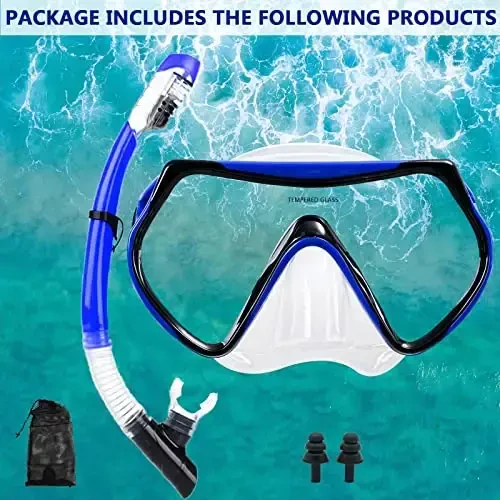 Snorkel maskasi Kattalar va yoshlar uchun snorkeling to'plami, diving maskasi va to'liq quruq snorkel suzish ko'zoynaklari Snorkeling, Dayv Scuba Diving, Suzish uchun mos keladi - 6